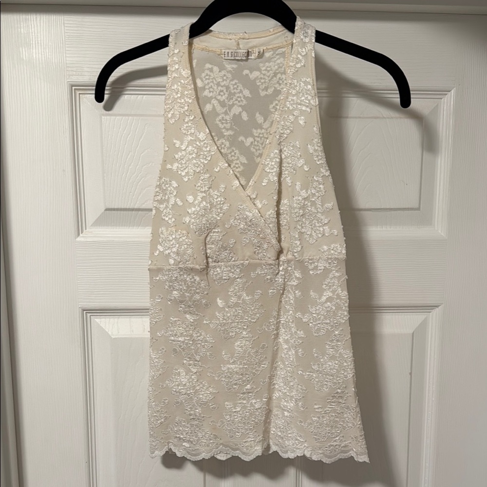 She + Sky Cream Lace Sleeveless Top